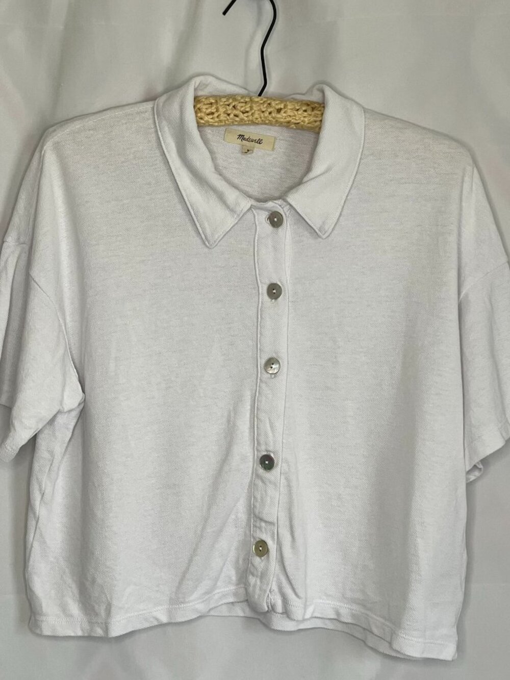 Madewell Top Womens Medium White Collared Short Sleeve Knit Polo cropped